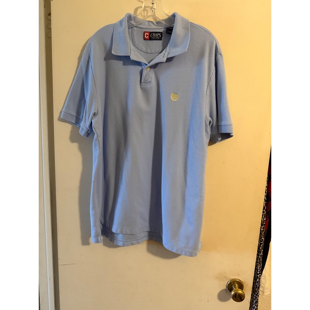 Chaps Mens Light Blue Cotton Pique Short Sleeve Polo Shirt Embroidered Logo L